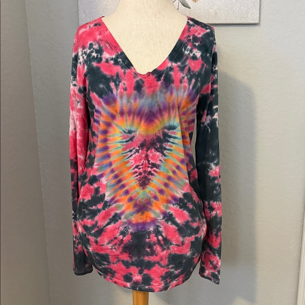Isabel Maternity by Ingrid & Isabel Tie-Dye Long Sleeve Top - Pink and Black